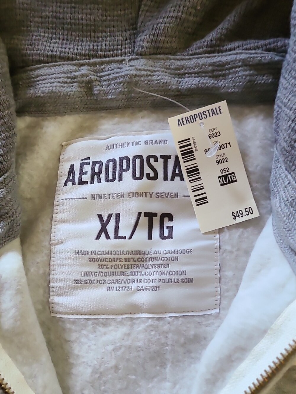 Aeropostale Men's Heather Gray Full-Zip Hoodie with Logo - Picture 2 of 7